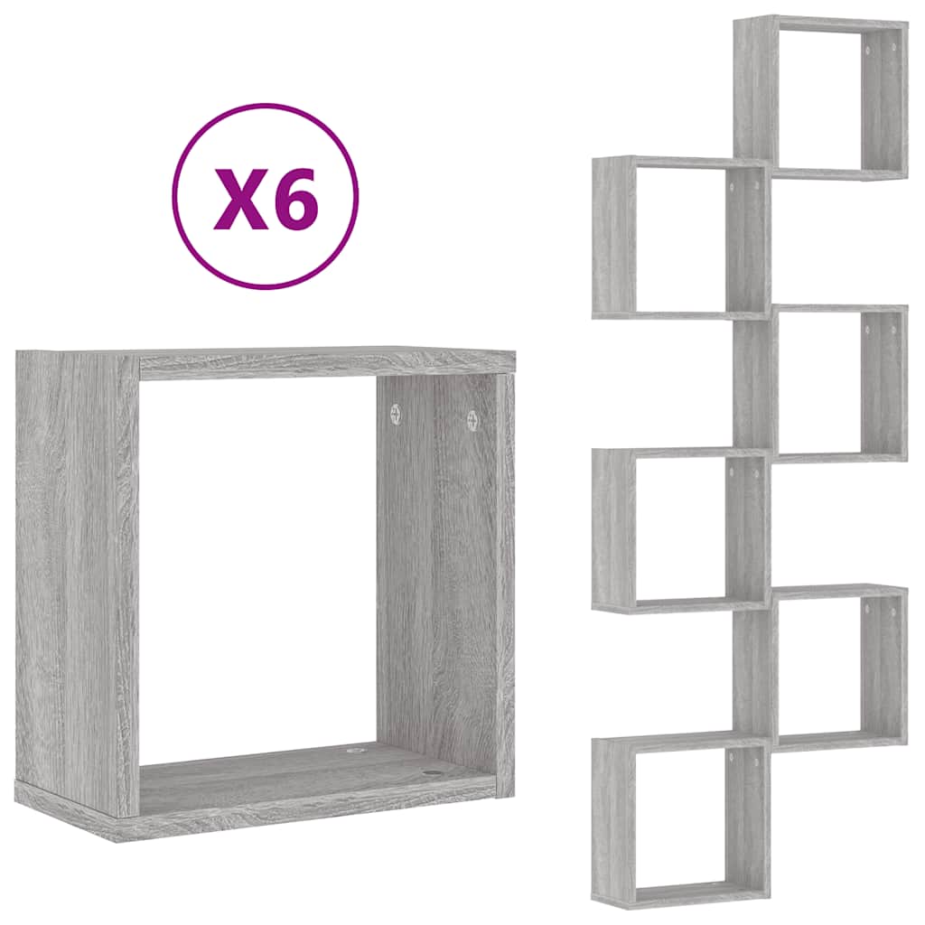 vidaXL Würfelregale 6 Stk. Grau Sonoma 30x15x30 cm