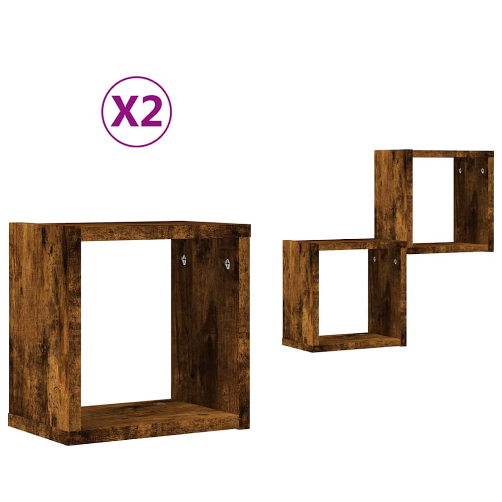 vidaXL Wandregale mit Regal 2 pcs Geräucherte Eiche 26 x 15 x 26 cm