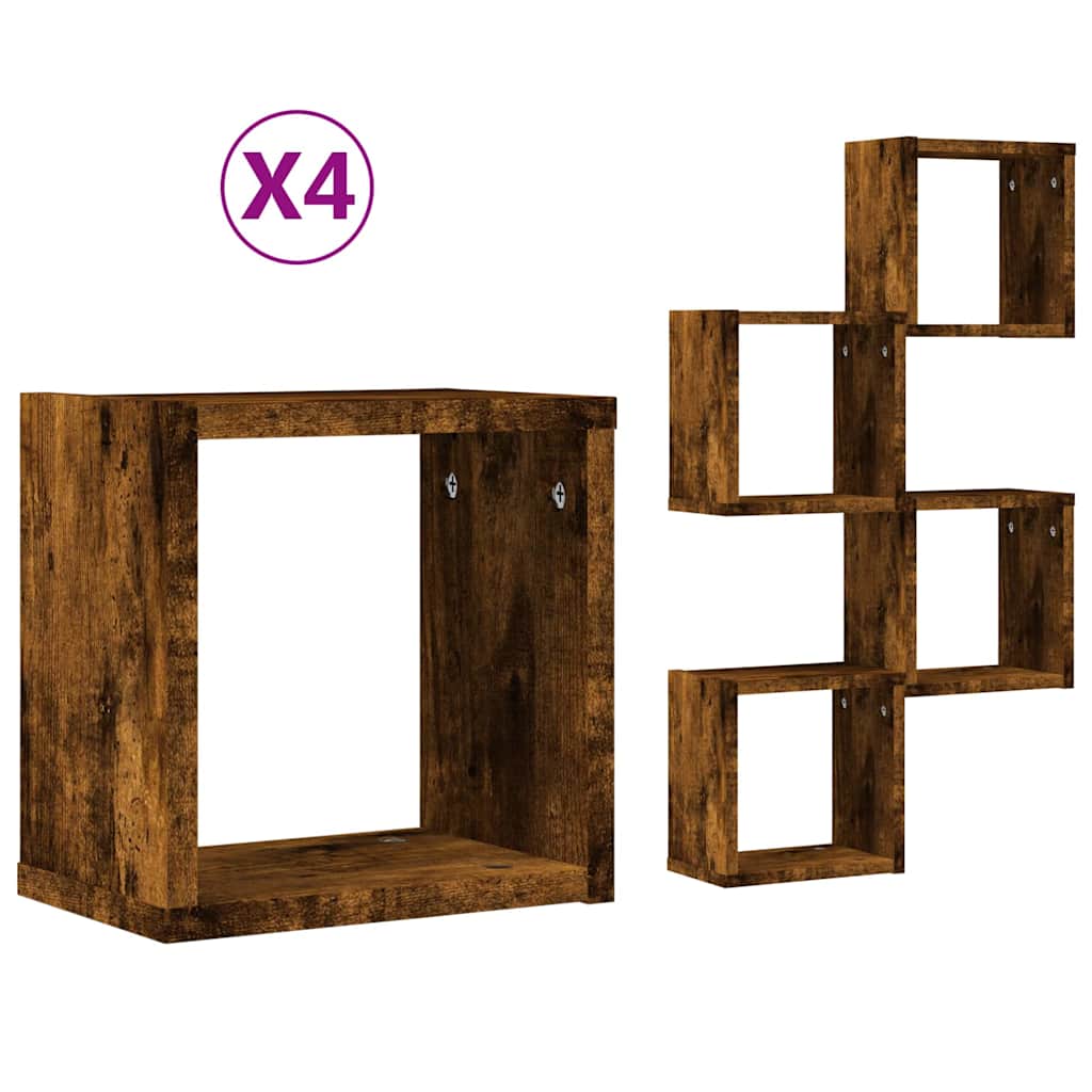 vidaXL Wandregale mit Regal 4 pcs Geräucherte Eiche 26 x 15 x 26 cm