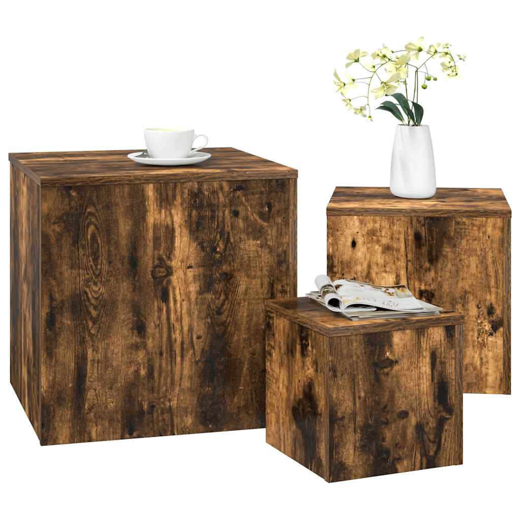 vidaXL Beistelltische 3 Stk. Räuchereiche Holzwerkstoff