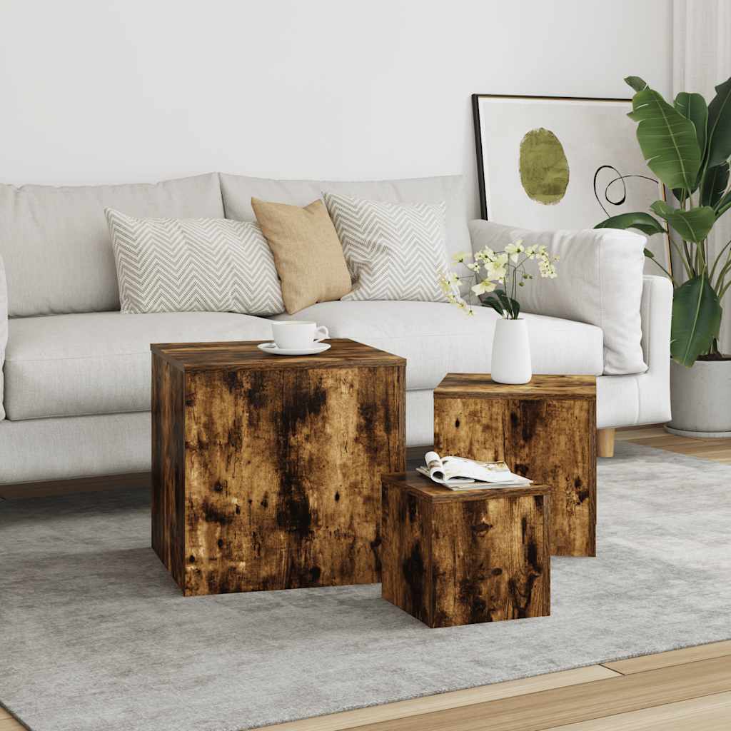 vidaXL Beistelltische 3 Stk. Räuchereiche Holzwerkstoff