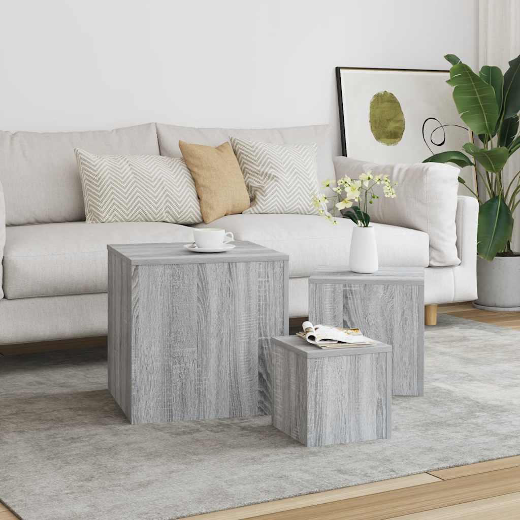 vidaXL Beistelltische 3 Stk. Grau Sonoma Holzwerkstoff