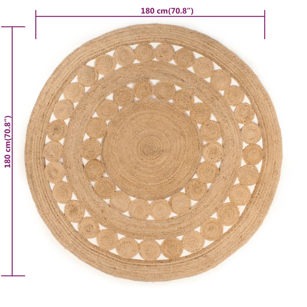 vidaXL Teppich Geflochten Jute 180 cm Rund