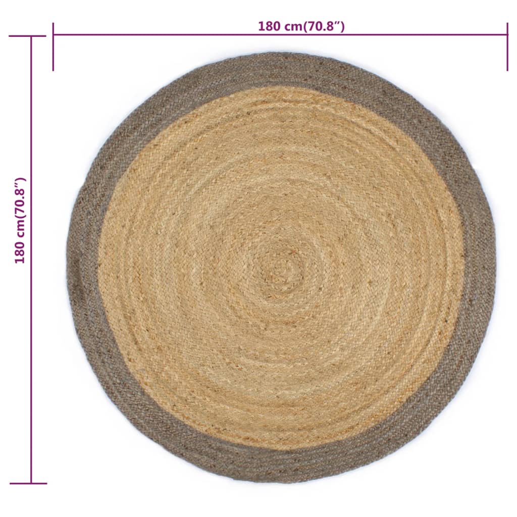 vidaXL Teppich Handgefertigt Jute mit Grauem Rand 180 cm