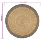vidaXL Teppich Handgefertigt Jute mit Grauem Rand 180 cm