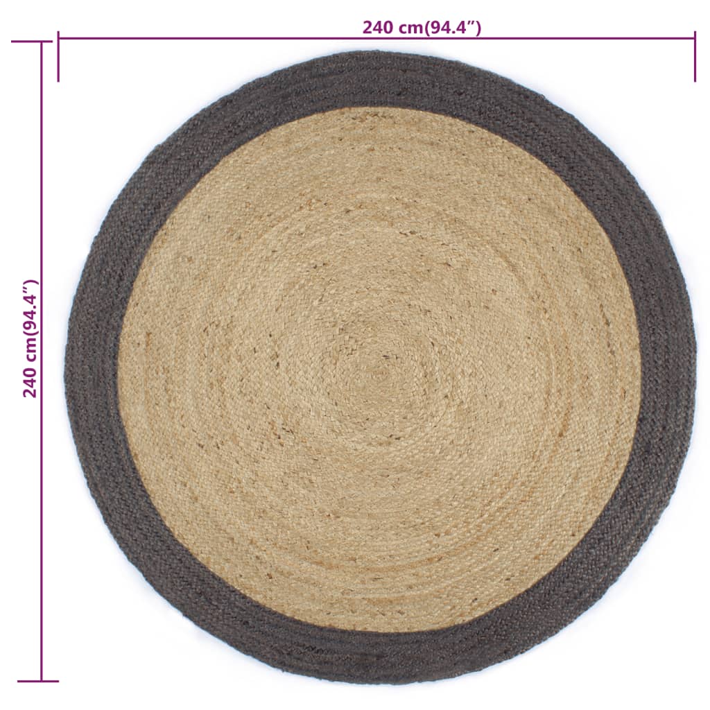 vidaXL Teppich Handgefertigt Jute mit Dunkelgrauem Rand 240 cm