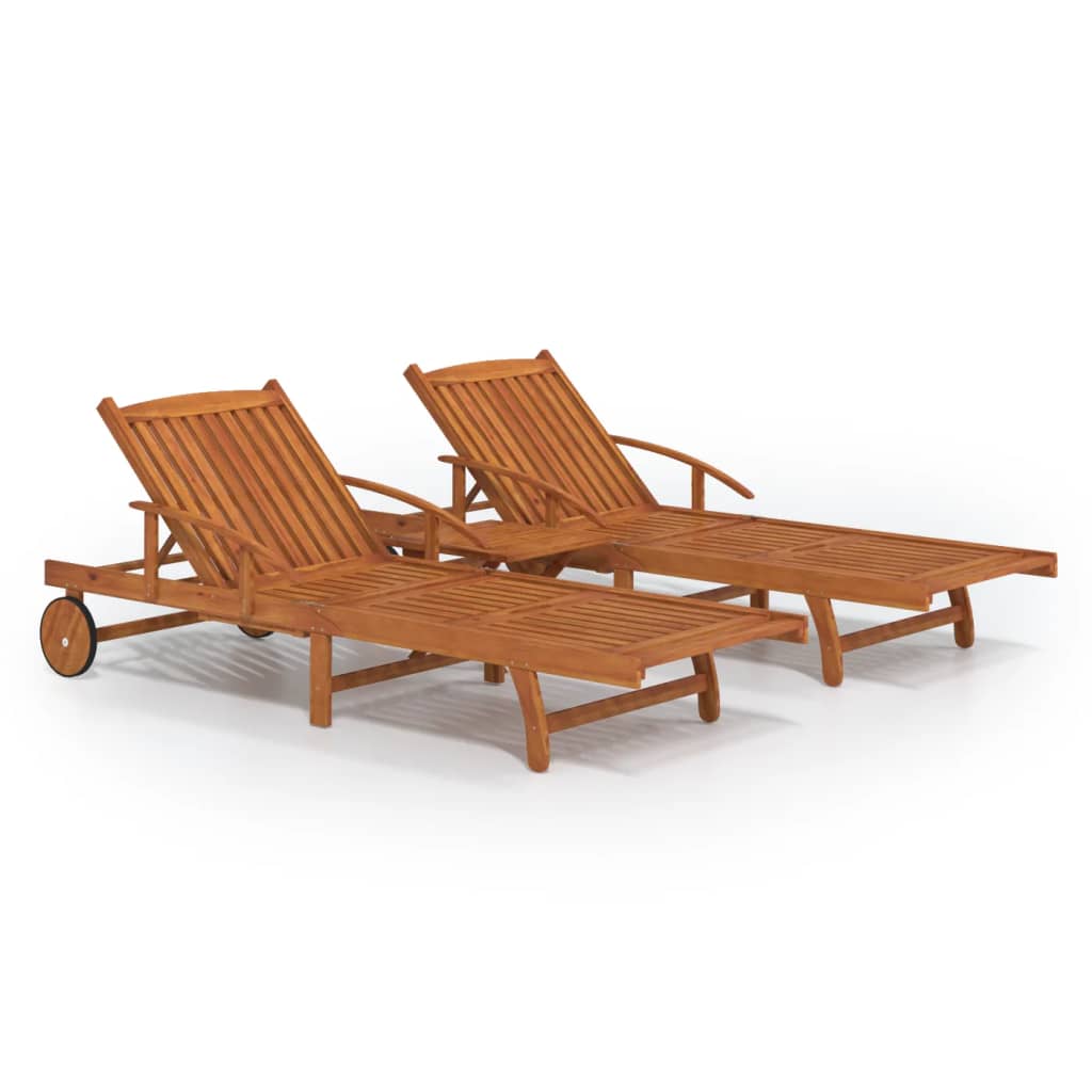 vidaXL Sonnenliegen 2 Stk. mit Tisch Massivholz Akazie