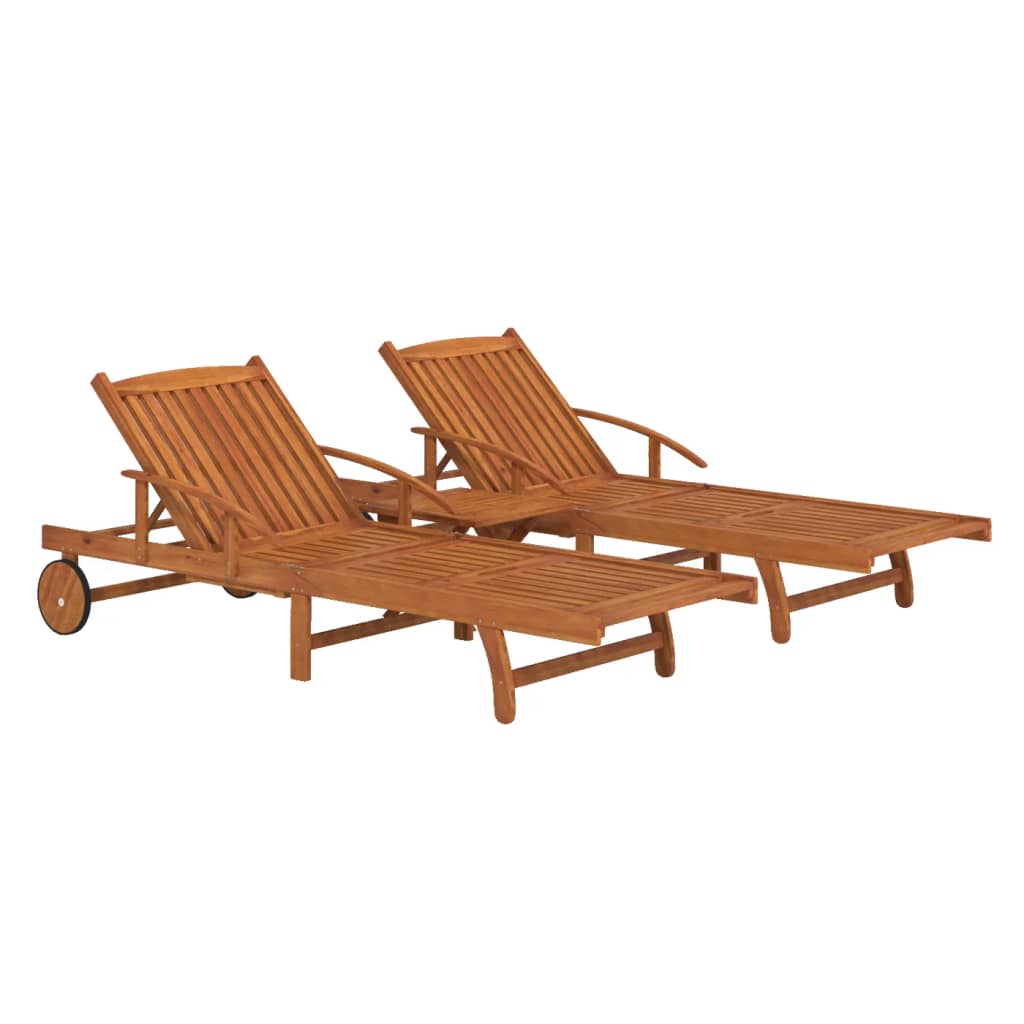 vidaXL Sonnenliegen 2 Stk. mit Tisch Massivholz Akazie