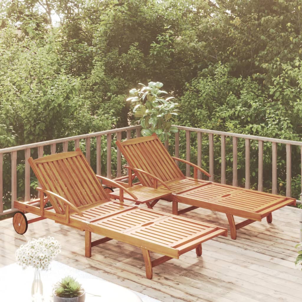 vidaXL Sonnenliegen 2 Stk. mit Tisch Massivholz Akazie