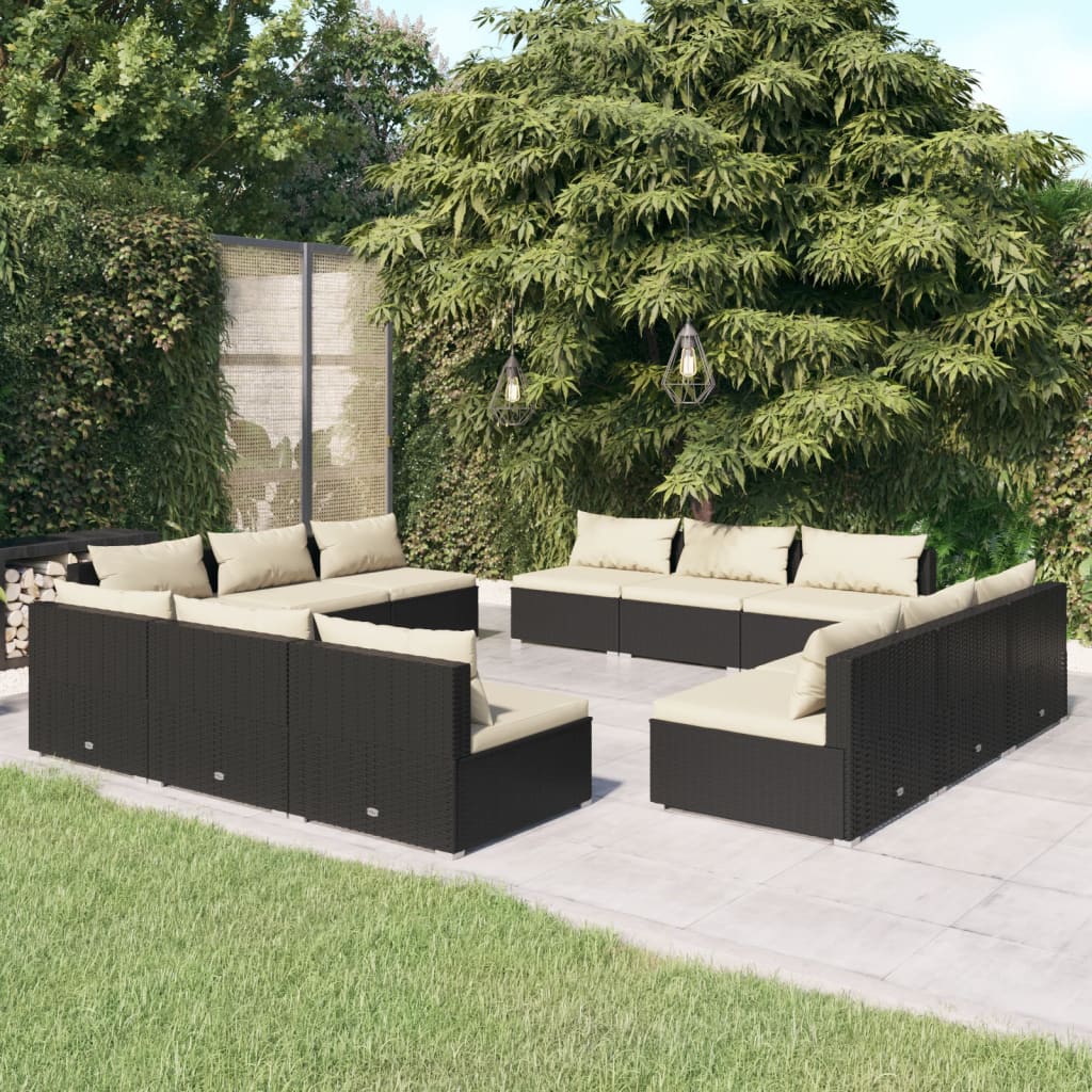 vidaXL 12-tlg. Garten-Lounge-Set mit Kissen Poly Rattan Dunkelgrau