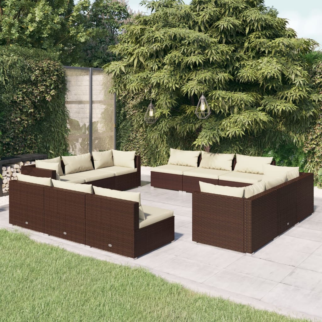 vidaXL 12-tlg. Garten-Lounge-Set mit Kissen Poly Rattan Dunkelgrau