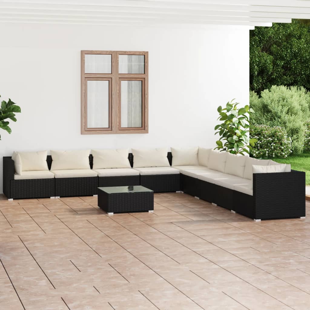 vidaXL 10-tlg. Garten-Lounge-Set mit Kissen Poly Rattan Dunkelgrau