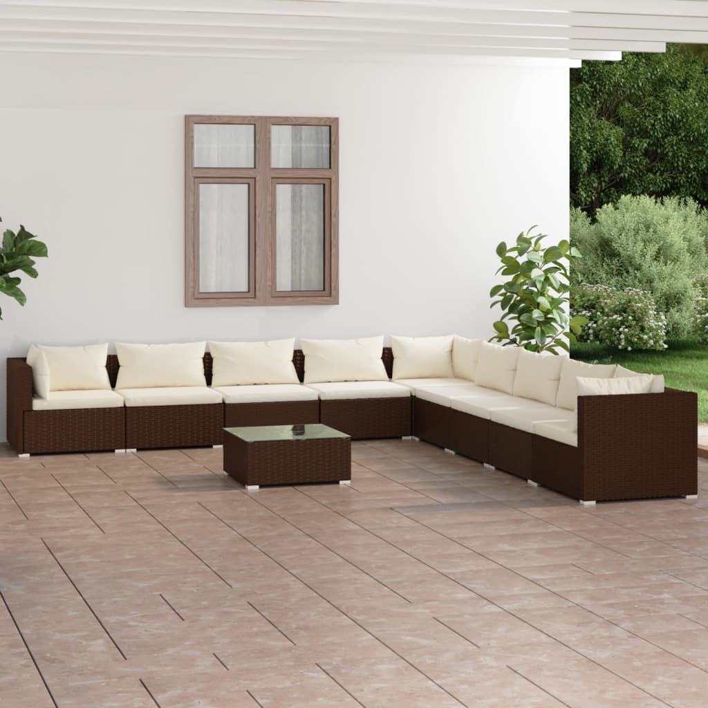 vidaXL 10-tlg. Garten-Lounge-Set mit Kissen Poly Rattan Dunkelgrau