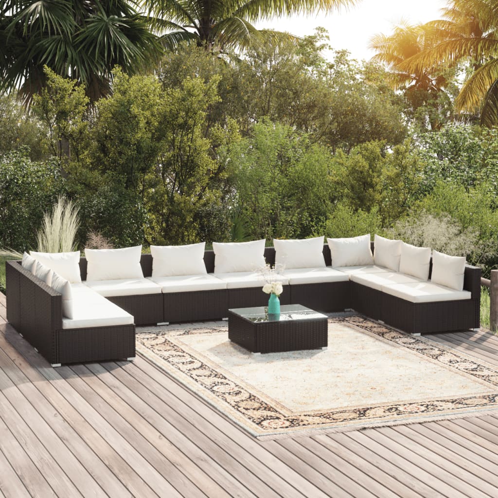 vidaXL 11-tlg. Garten-Lounge-Set mit Kissen Poly Rattan Dunkelgrau