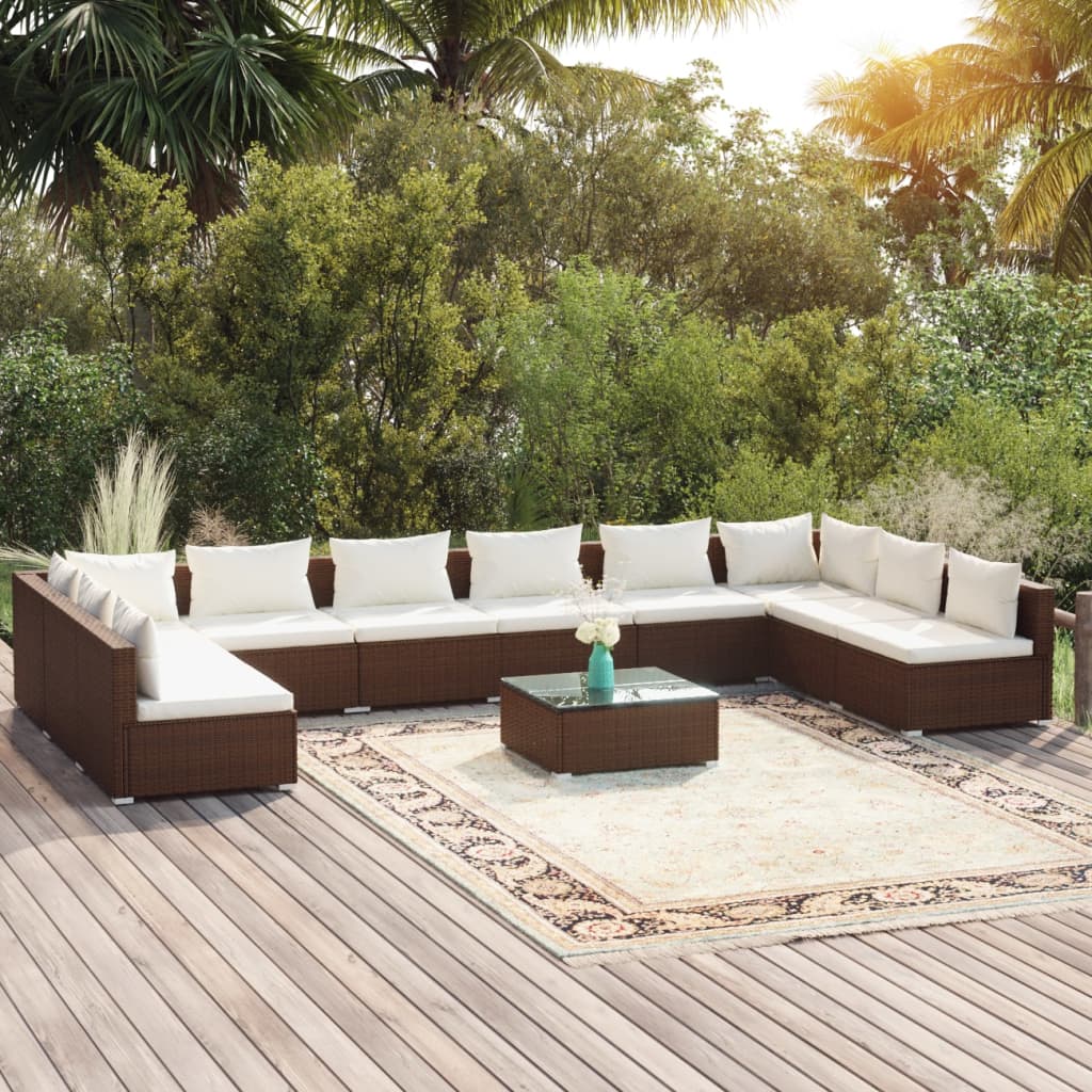 vidaXL 11-tlg. Garten-Lounge-Set mit Kissen Poly Rattan Dunkelgrau