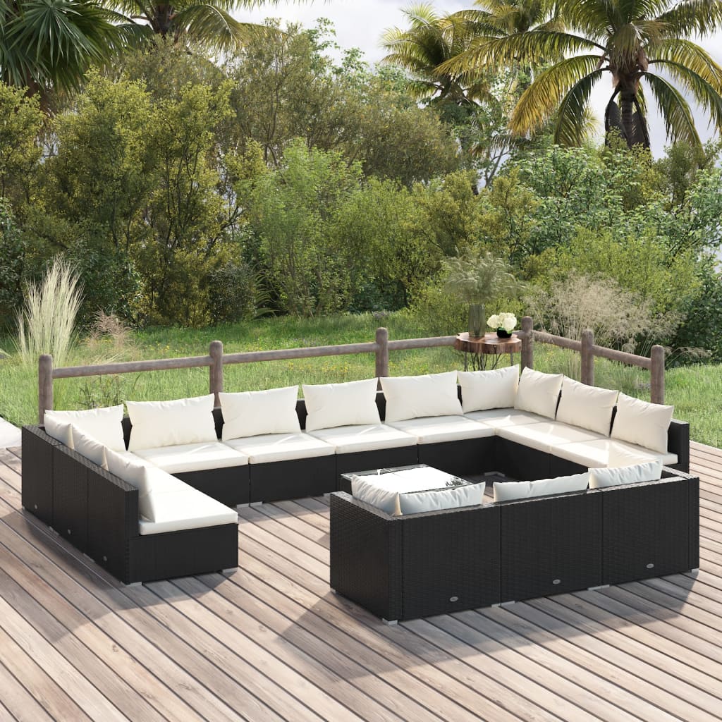vidaXL 14-tlg. Garten-Lounge-Set mit Kissen Poly Rattan Dunkelgrau