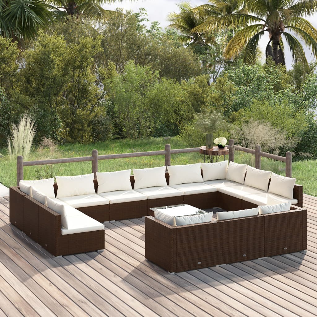 vidaXL 14-tlg. Garten-Lounge-Set mit Kissen Poly Rattan Dunkelgrau