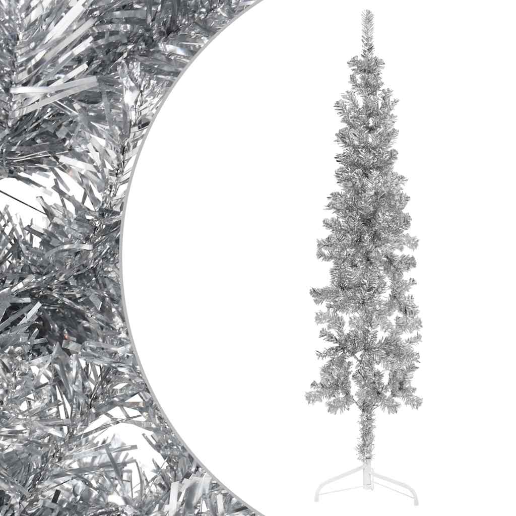 vidaXL Künstlicher Halb-Weihnachtsbaum Ständer Schlank Silbern 120 cm