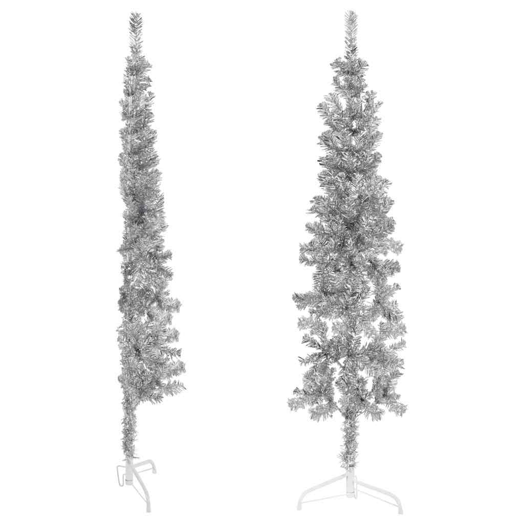 vidaXL Künstlicher Halb-Weihnachtsbaum Ständer Schlank Silbern 120 cm