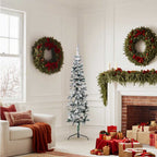 vidaXL Künstlicher Halb-Weihnachtsbaum mit Schnee Schlank 150 cm