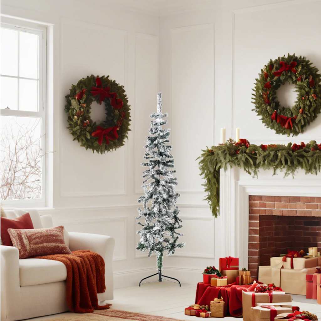 vidaXL Künstlicher Halb-Weihnachtsbaum mit Schnee Schlank 150 cm