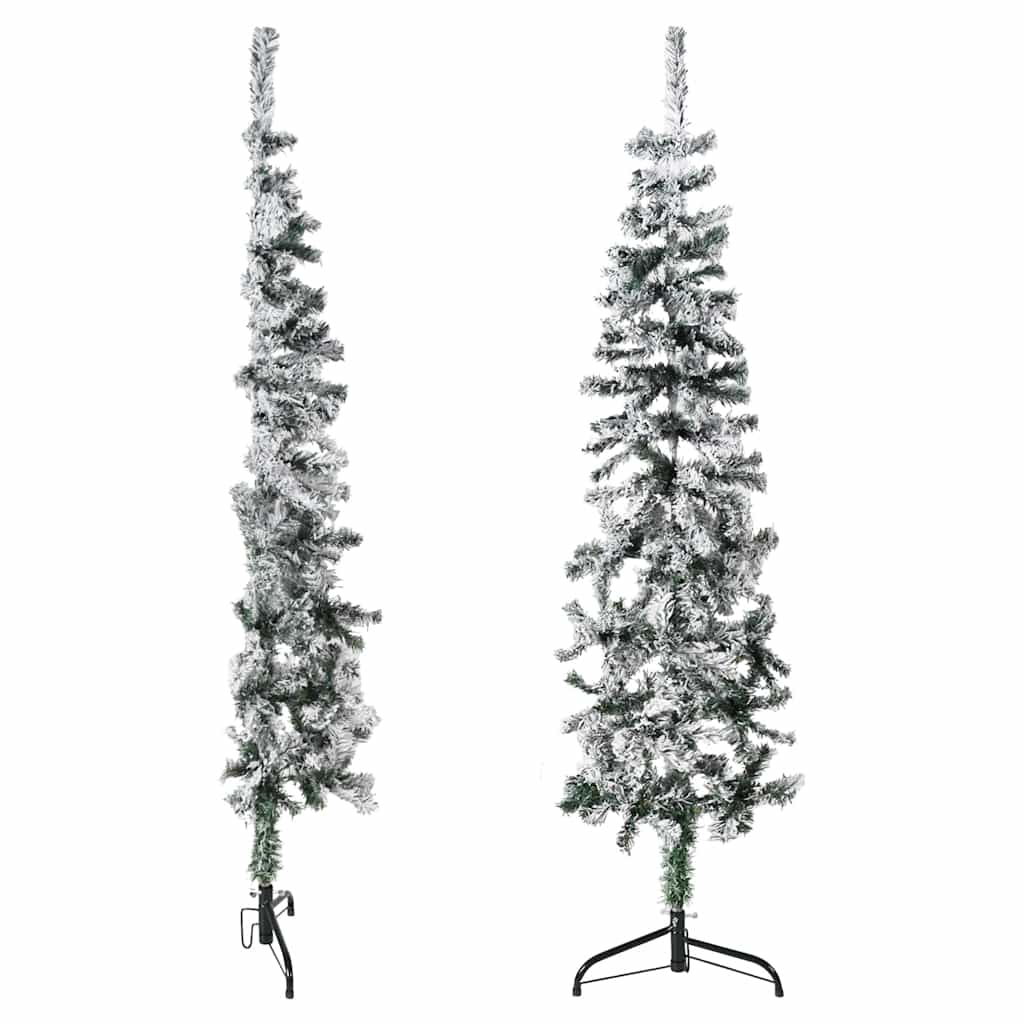 vidaXL Künstlicher Halb-Weihnachtsbaum mit Schnee Schlank 150 cm