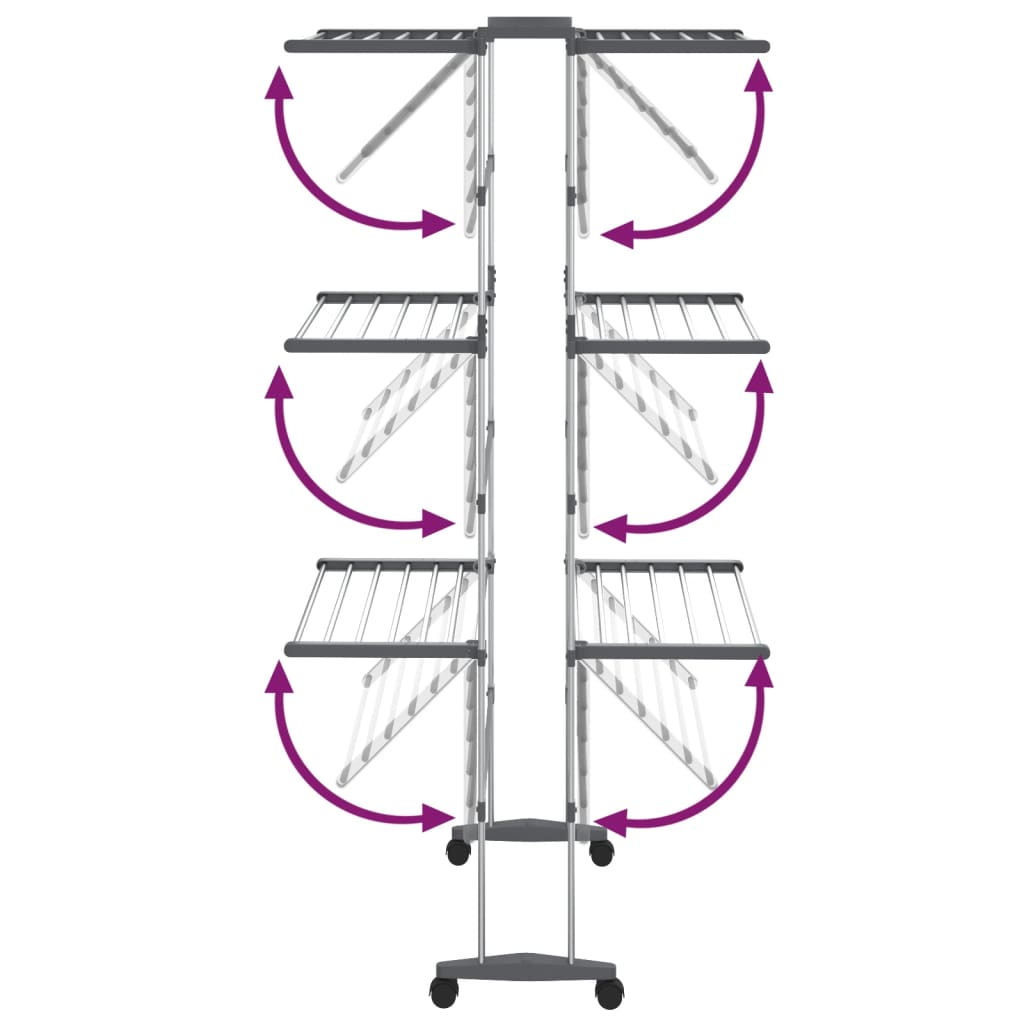 vidaXL Wäscheständer 3 Etagen mit Rollen Silbern 60x70x129 cm
