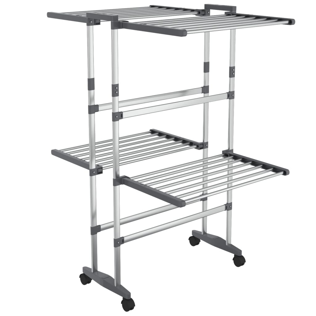 vidaXL Wäscheständer 2 Etagen mit Rollen Silbern 60x70x106 cm