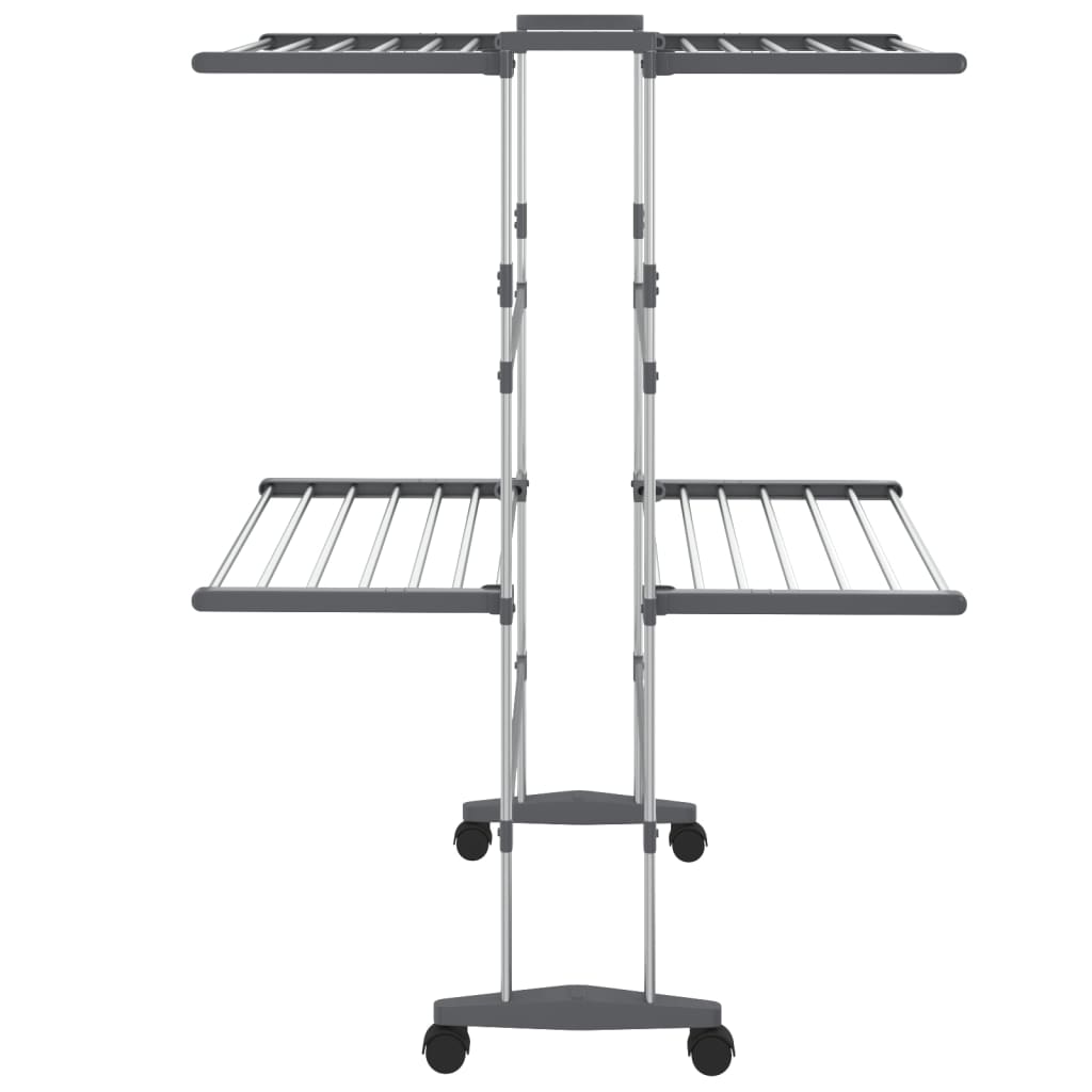 vidaXL Wäscheständer 2 Etagen mit Rollen Silbern 60x70x106 cm