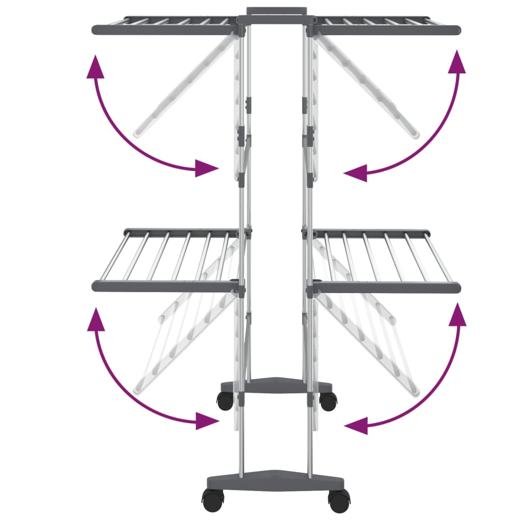 vidaXL Wäscheständer 2 Etagen mit Rollen Silbern 60x70x106 cm
