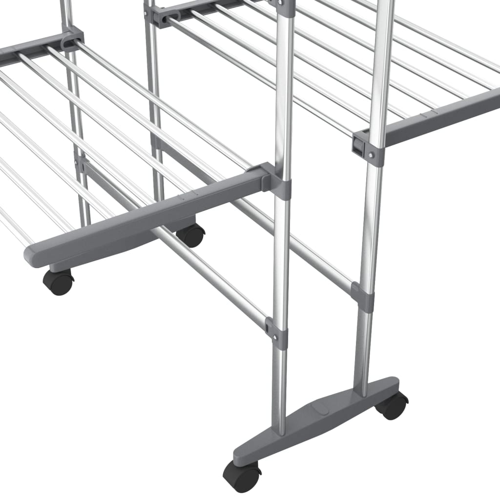 vidaXL Wäscheständer 2 Etagen mit Rollen Silbern 60x70x106 cm