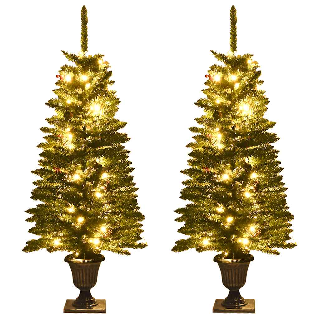 vidaXL Künstliche Weihnachtsbäume 2 Stk. mit Kranz, Girlande und LEDs