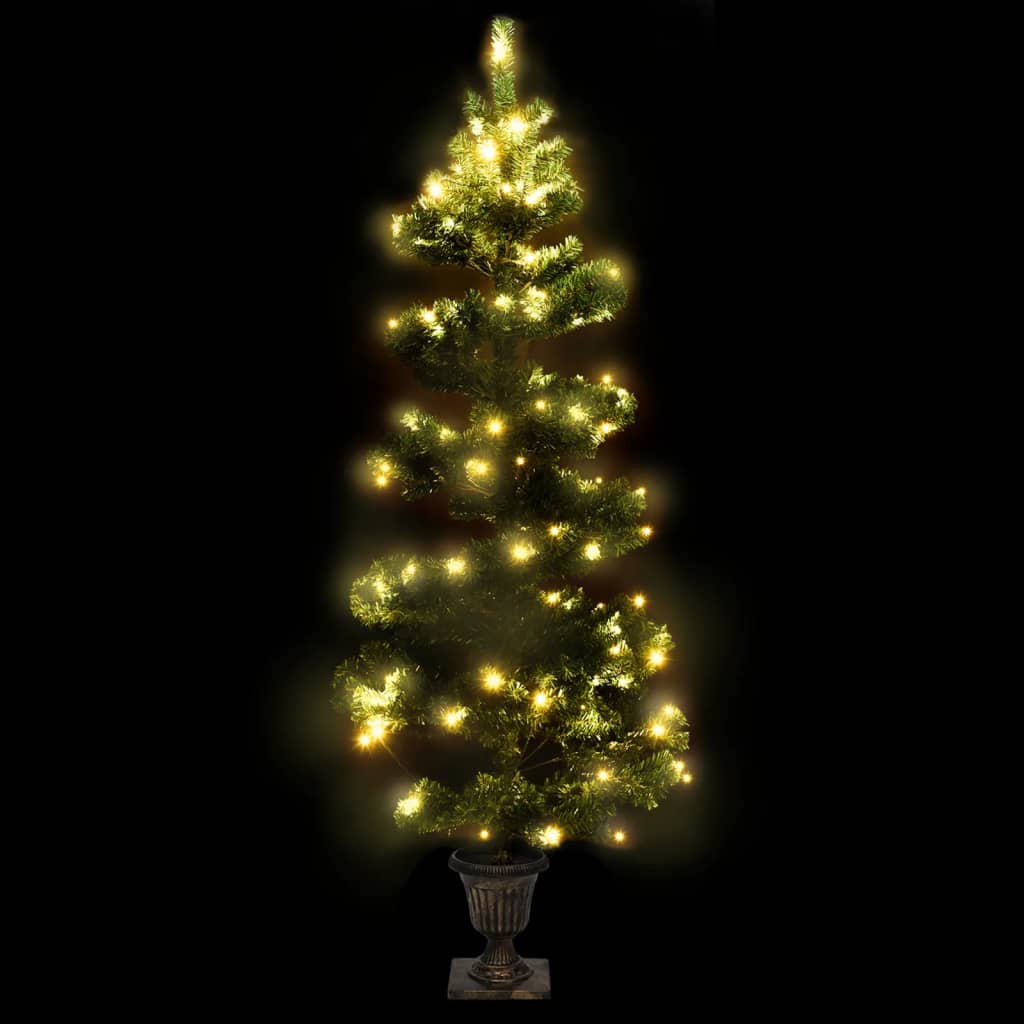 vidaXL Spiral-Weihnachtsbaum mit Beleuchtung und Topf Grün 120 cm