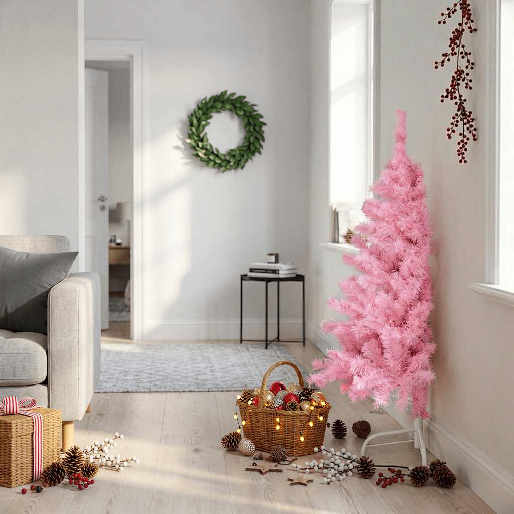 vidaXL Künstlicher Halb-Weihnachtsbaum mit Ständer Rosa 120 cm PVC