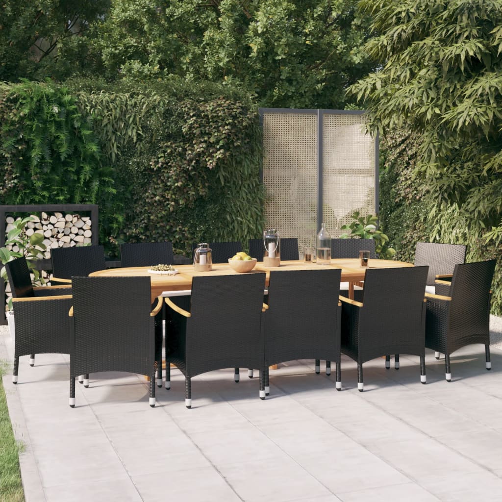 vidaXL 13-tlg. Garten-Essgruppe mit Kissen Schwarz