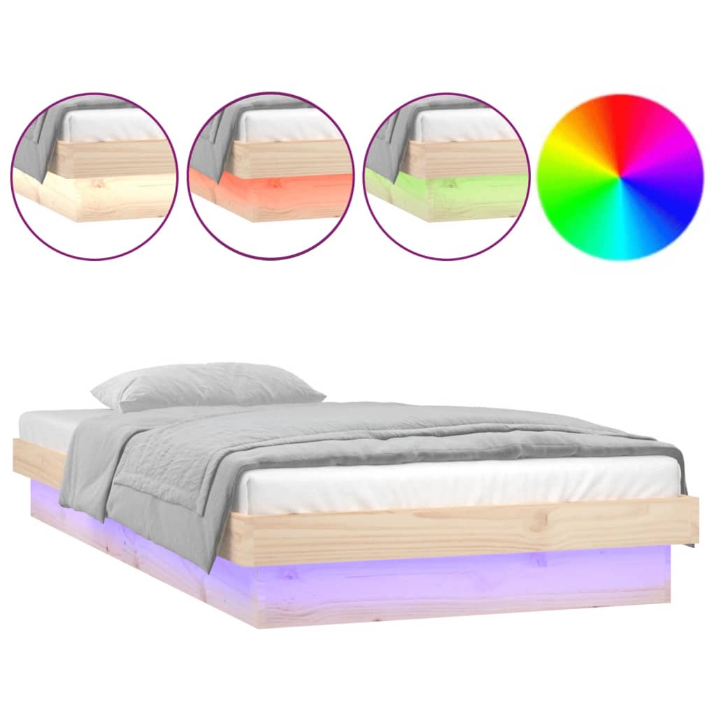 vidaXL Massivholzbett mit LED 90x200 cm