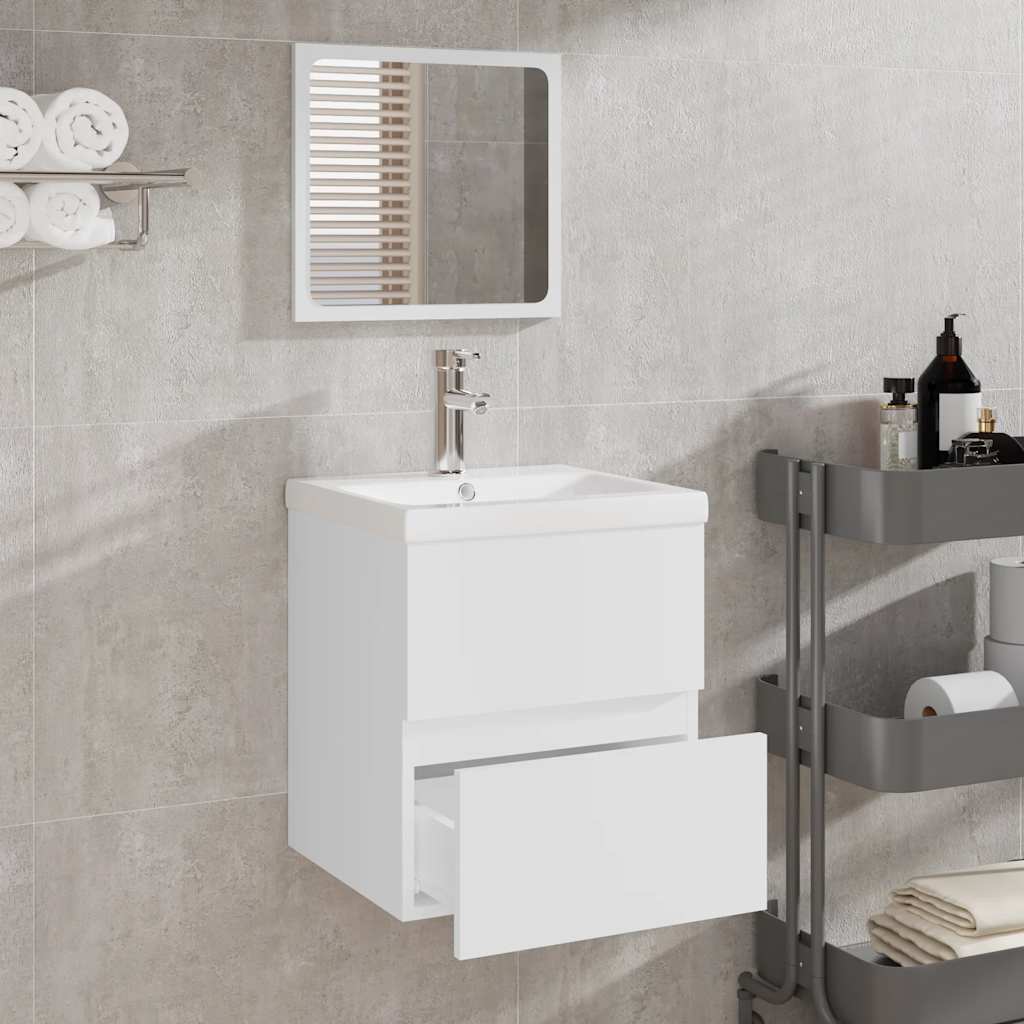 vidaXL Badschrank mit Spiegel Weiß Holzwerkstoff