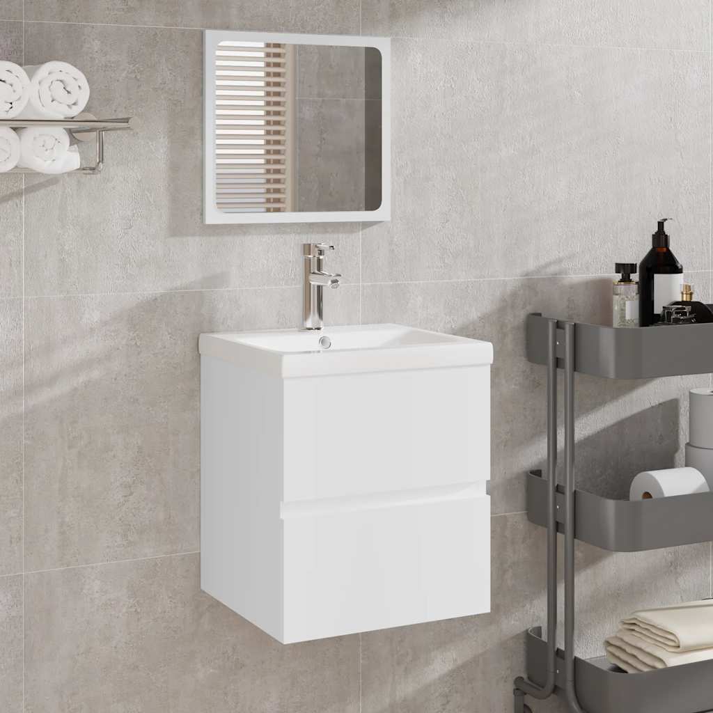 vidaXL Badschrank mit Spiegel Weiß Holzwerkstoff