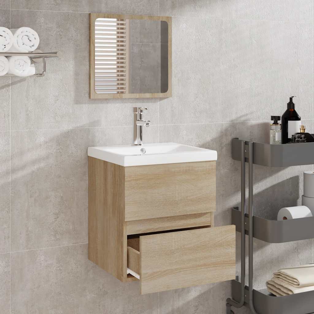 vidaXL Badschrank mit Spiegel Sonoma-Eiche Holzwerkstoff