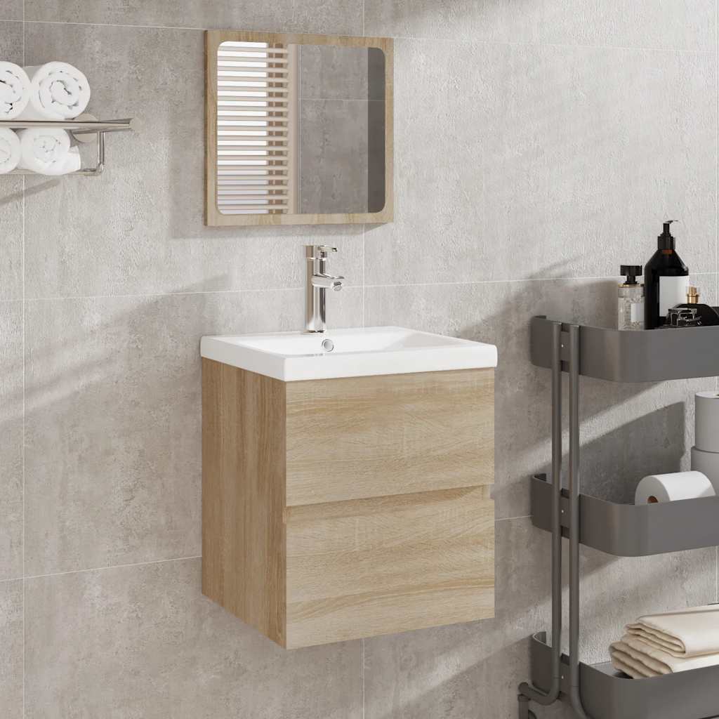 vidaXL Badschrank mit Spiegel Sonoma-Eiche Holzwerkstoff