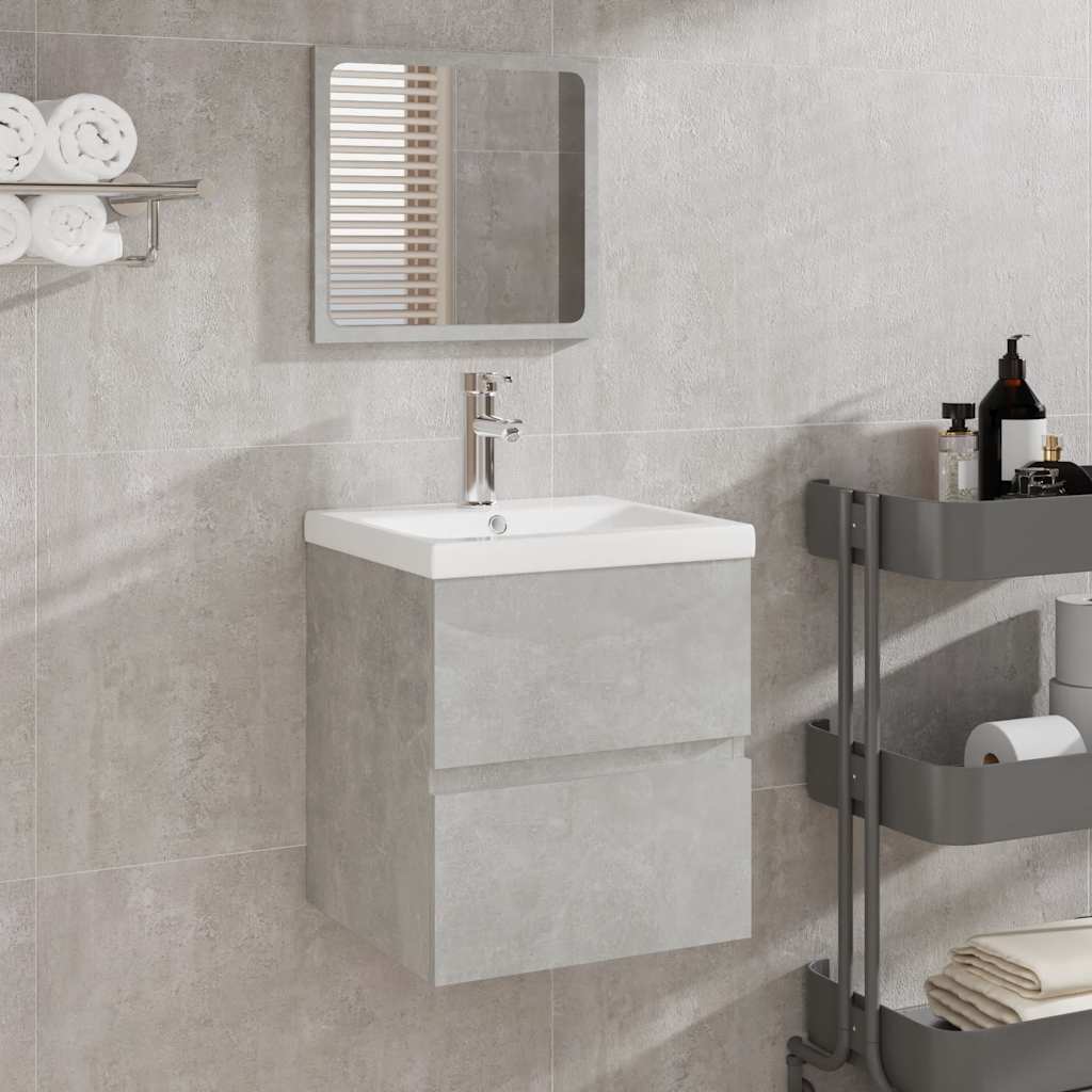 vidaXL Badschrank mit Spiegel Betongrau Holzwerkstoff