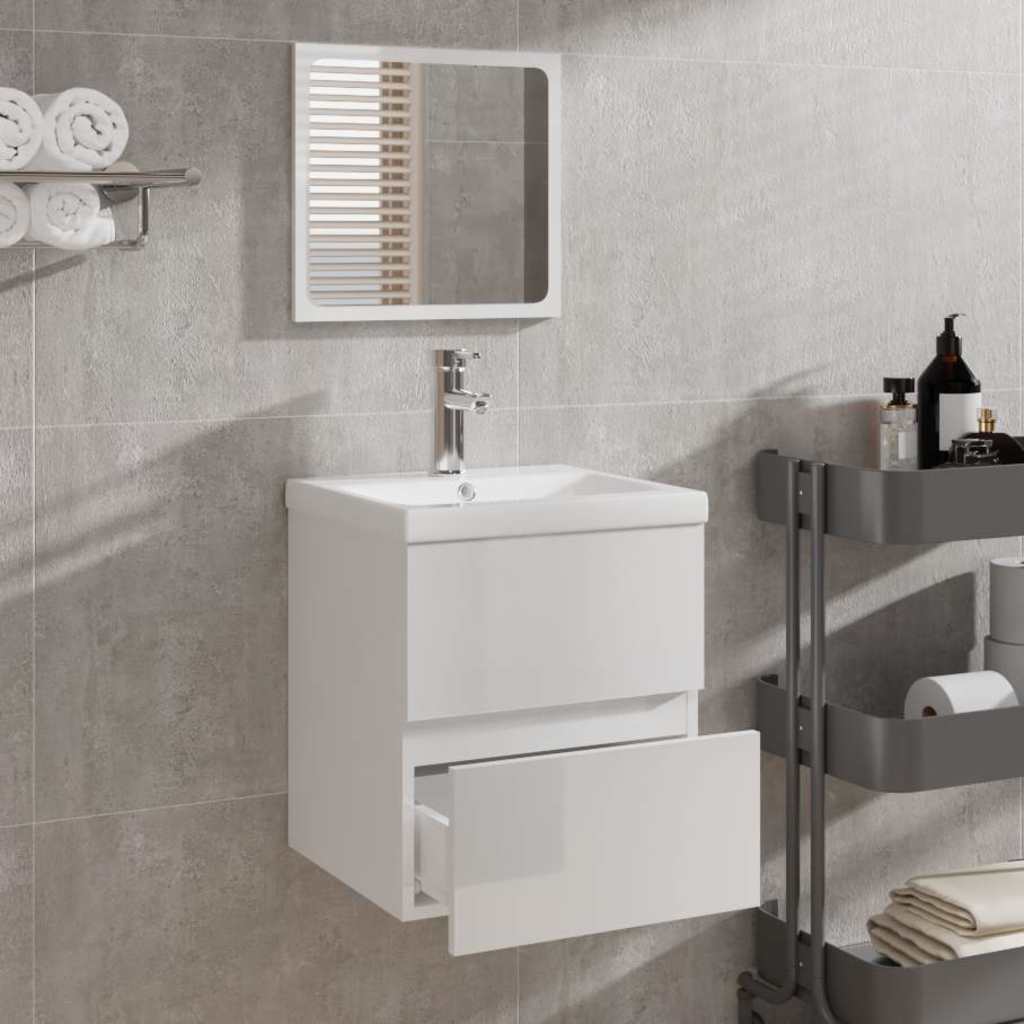vidaXL Badschrank mit Spiegel Hochglanz-Weiß Holzwerkstoff