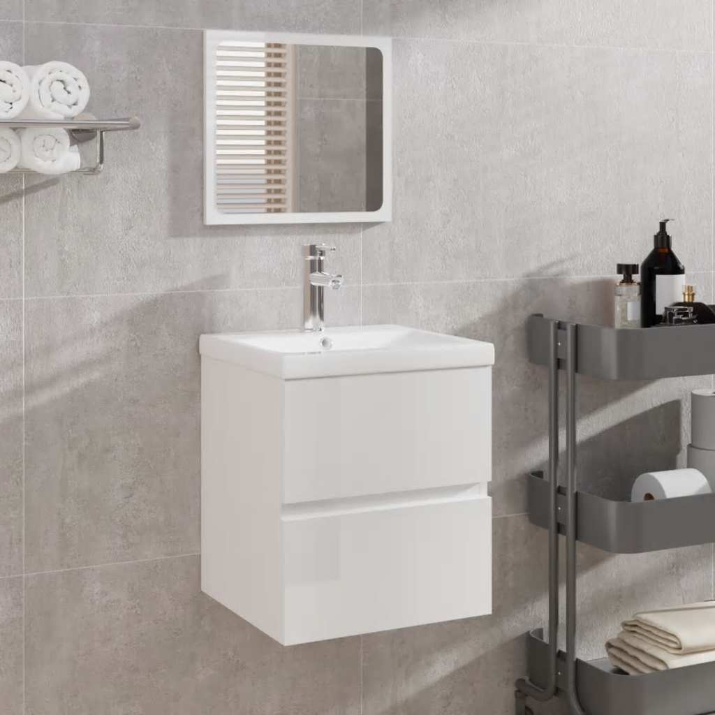 vidaXL Badschrank mit Spiegel Hochglanz-Weiß Holzwerkstoff