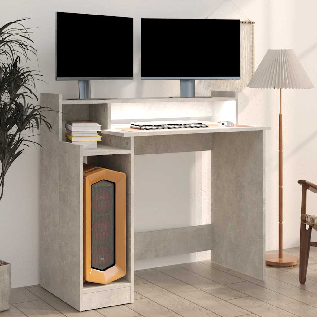 vidaXL Schreibtisch mit LEDs Betongrau 97x45x90 cm Holzwerkstoff