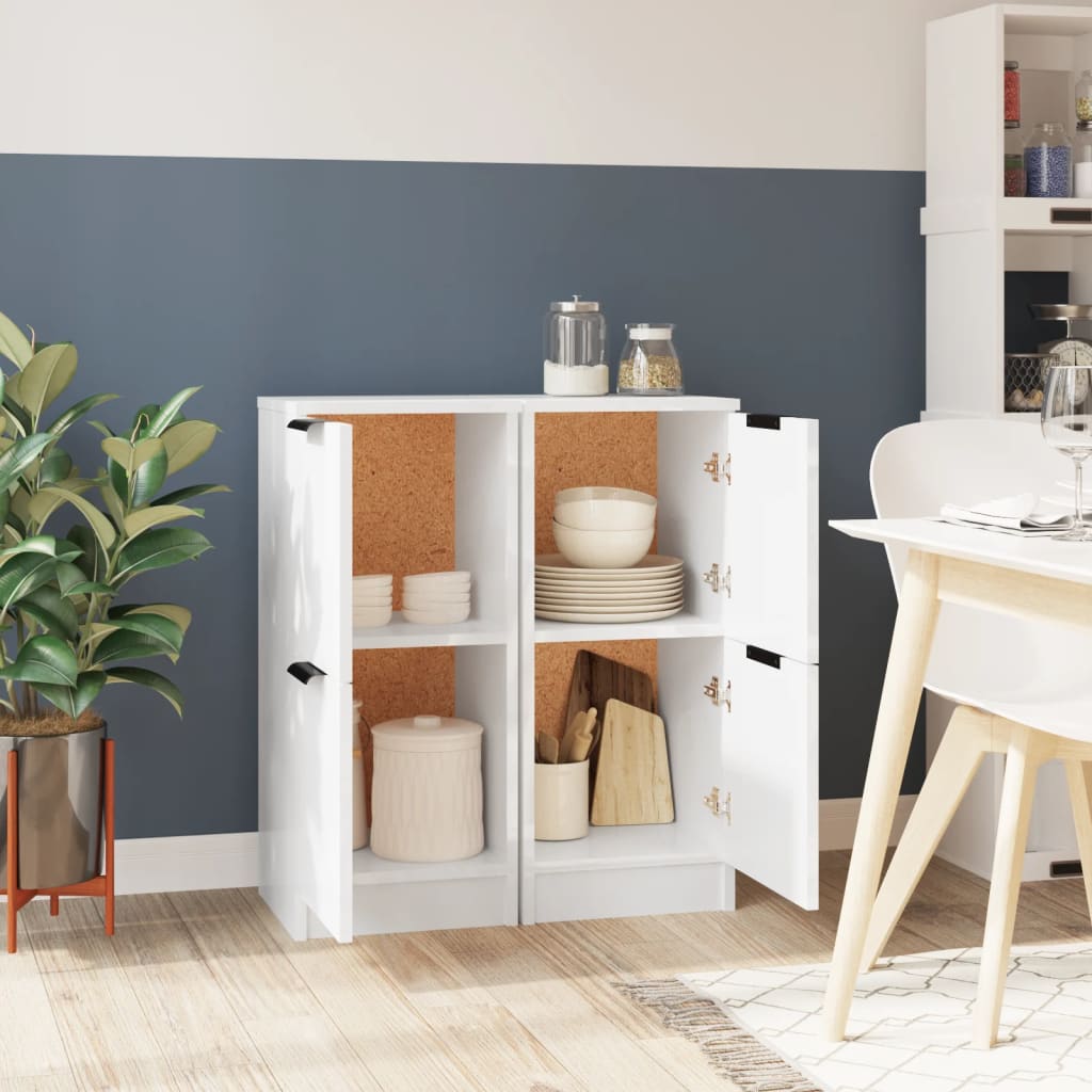 vidaXL Sideboards 2 Stk. Hochglanz-Weiß 30x30x70 cm Holzwerkstoff