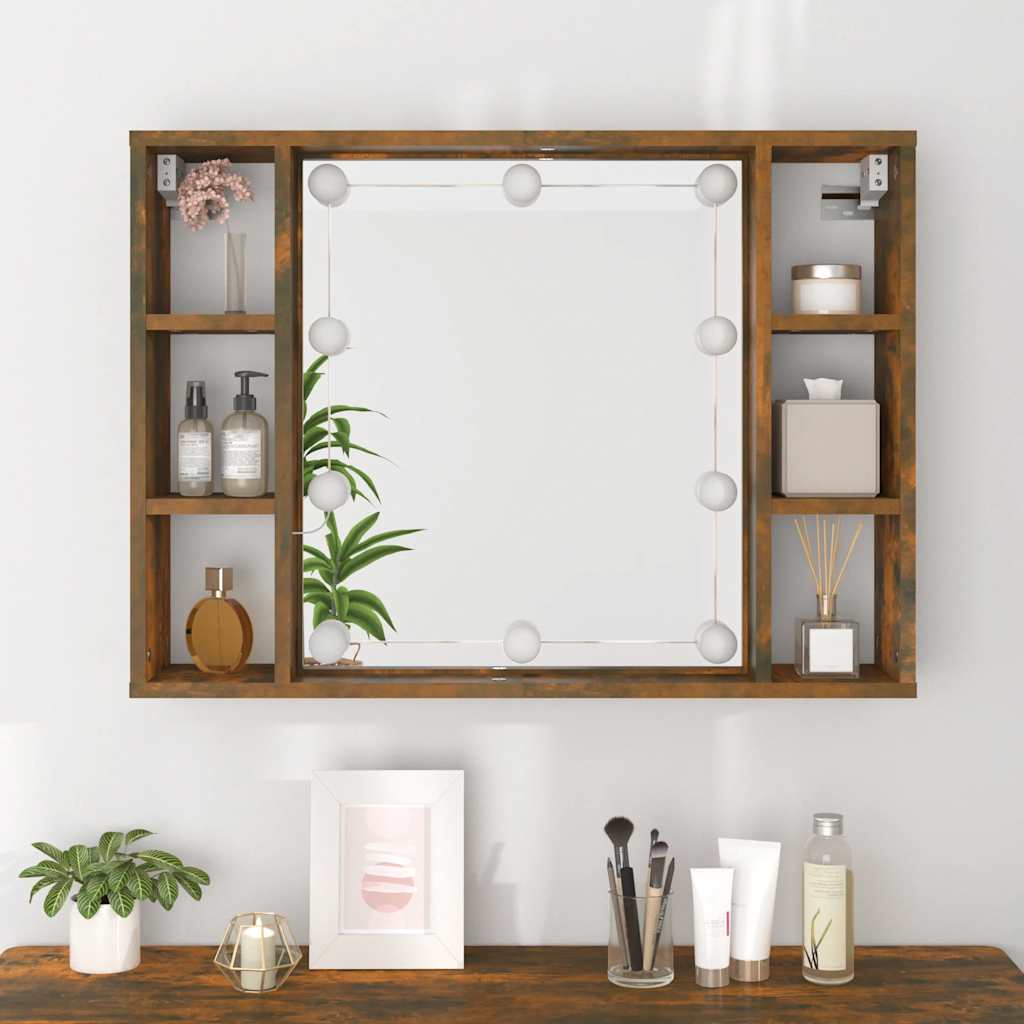 vidaXL Spiegelschrank mit LED Räuchereiche 76x15x55 cm