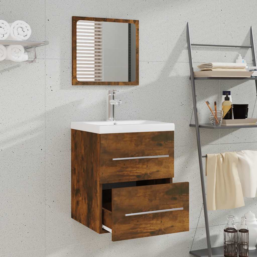 vidaXL Badschrank mit Spiegel Räuchereiche 41x38,5x48 cm