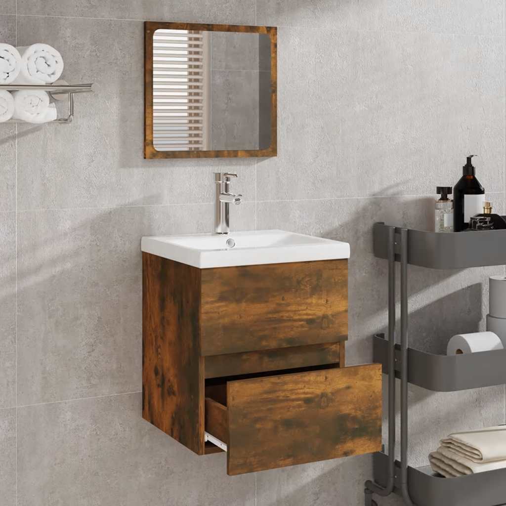 vidaXL Badschrank mit Spiegel Räuchereiche Holzwerkstoff