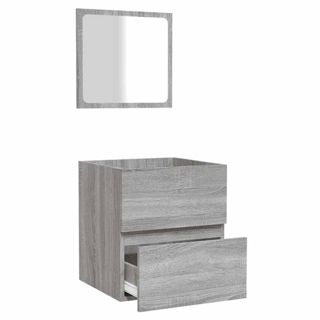 vidaXL Badschrank mit Spiegel Grau Sonoma Holzwerkstoff