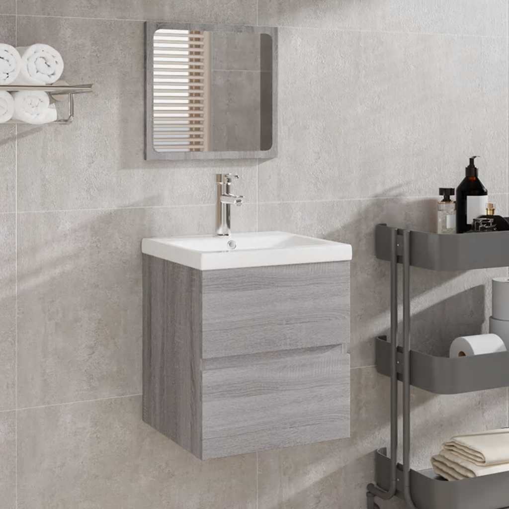 vidaXL Badschrank mit Spiegel Grau Sonoma Holzwerkstoff